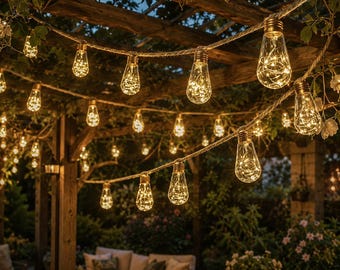 Luci solari a stringa per esterni | Ghirlanda con lampadine Edison vintage | Decorazioni per giardino e patio | Luci fiabesche dai toni caldi