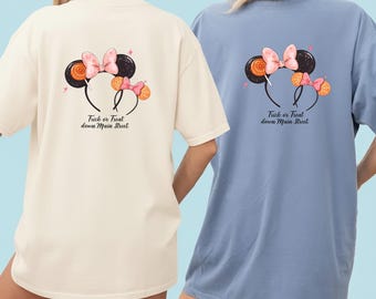 Disney Halloween PNG, Trick or Treat Down Main Street PNG, Minnie Ears Halloween Shirt, Mickey Pumpkin Headband Sublimation