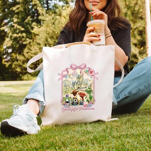 Toy Story Disney Tote Bag PNG, Woody Buzz Rex Clipart, You’ve Got a Friend in Me Design, Disney Coquette Bow Aesthetic Sublimation image 4