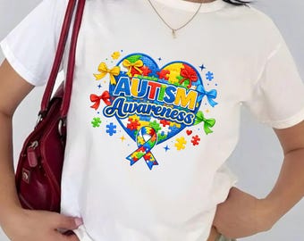 Autism Awareness PNG, Puzzle Heart Ribbon Design, Autism Support Shirt Sublimation, April Awareness Graphic, Special Needs Mom Gift