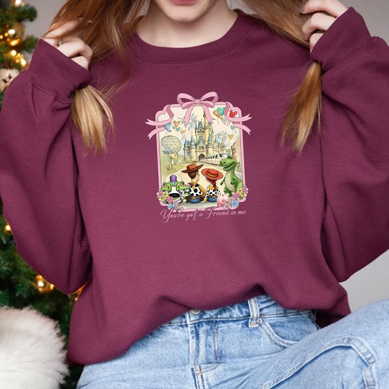 Toy Story Disney Tote Bag PNG, Woody Buzz Rex Clipart, You’ve Got a Friend in Me Design, Disney Coquette Bow Aesthetic Sublimation image 2