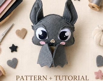 Cute Bat Felt Pattern PDF | Halloween Sewing Tutorial | DIY Stuffed Bat Plushie Project | Hand Sewn Spooky Decor Pattern