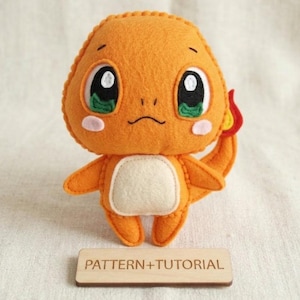 Charmander Pokemon Toy Pattern, Nintendo Plushie Sewing PDF Tutorial, DIY Felt Animal Template
