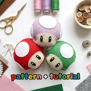 Mario Mushroom Felt Sewing Tutorial, Nintendo Toad Toy PDF Pattern, Beginner Sewing DIY
