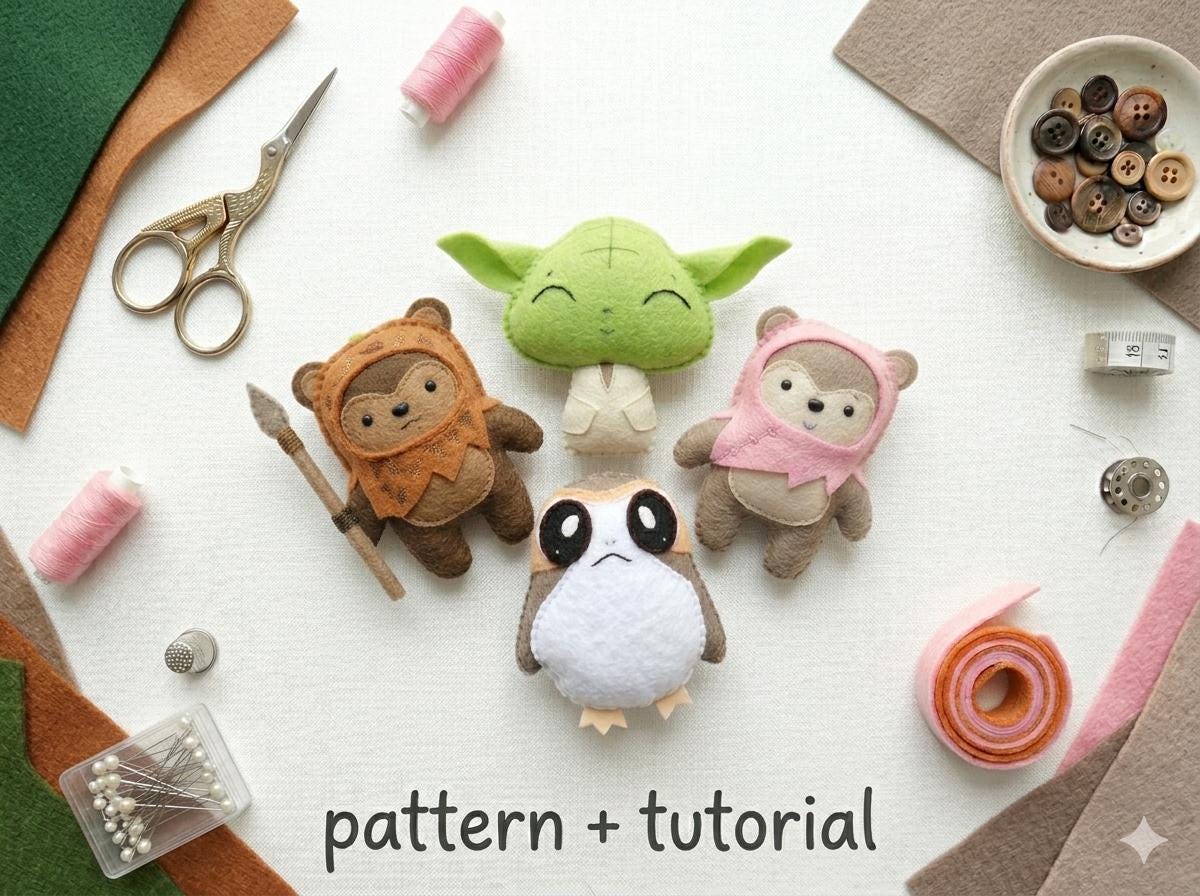 Star Wars Felt Sewing Tutorial, Yoda Ewok Porg Toy PDF Pattern