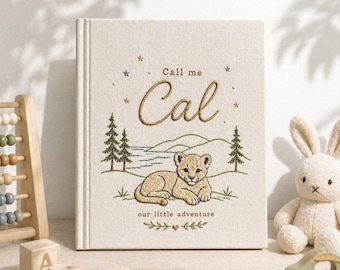 Custom Embroidered Baby Memory Book with Lion, Personalized Linen Baby Photo Album, Baby Photo Album, Newborn Keepsake, Gift For Mom