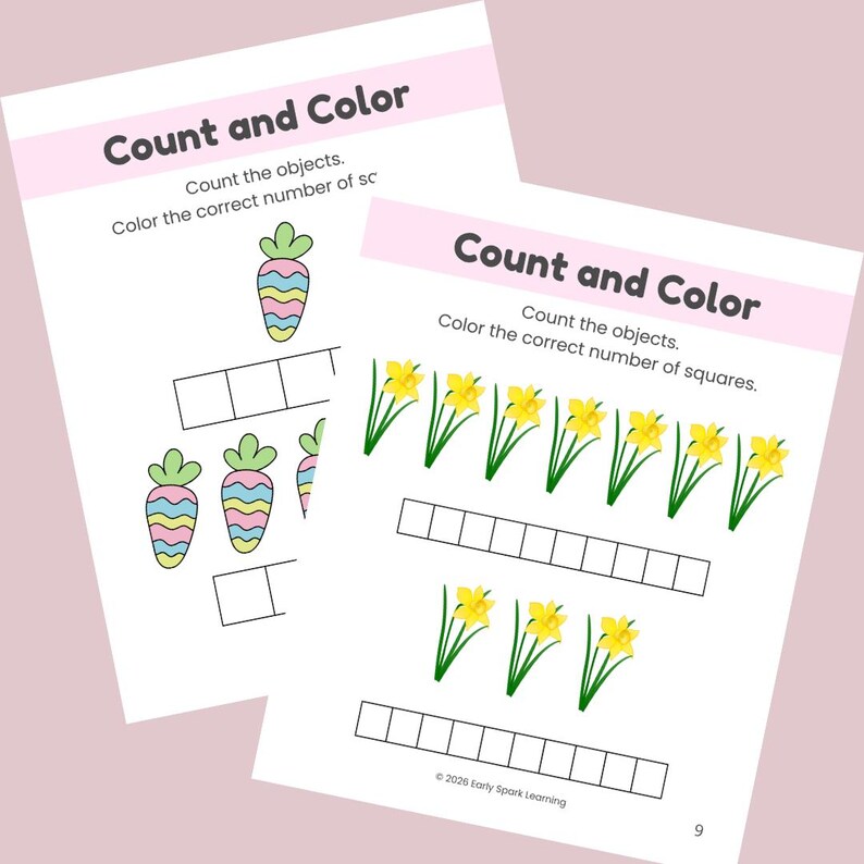 Easter Count and Color Worksheets, Preschool Math Activity (PDF ...