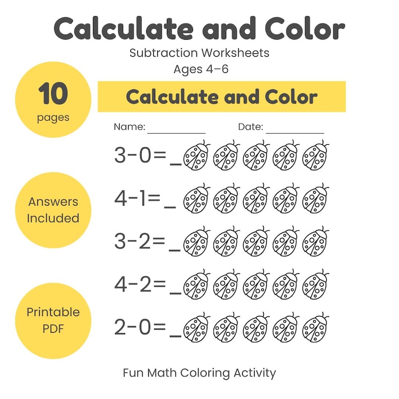 Spring Subtraction Worksheets Printable | Calculate and Color Math ...