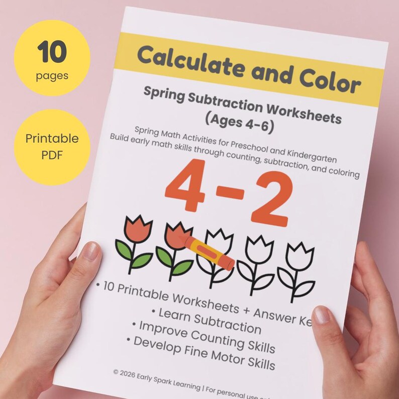 Spring Subtraction Worksheets Printable | Calculate and Color Math ...