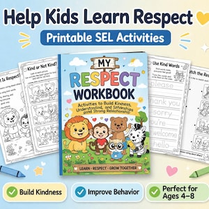 Stop Tantrums Printable Workbook for Kids, Respect & Kindness Activities, SEL Worksheets, Behavior Chart, Emotional Learning Ages 4-8