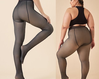 Women Sheer Warm Pantyhose Fake Translucent Fleece Winter Tights Socks