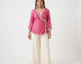 Georgette Lace Work Print Kurta Set with Top & Bottom | Party Wedding Wear