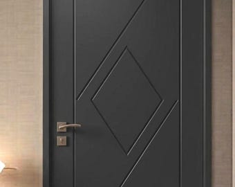 Puerta geométrica HDHMR negra a medida / Puerta interior moderna tallada en CNC con diamante 3D / Puerta lisa minimalista de lujo / Diseño / Puerta hecha a mano