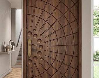Porta interna intagliata in 3D / Design geometrico radiale in legno di noce / Porta di lusso personalizzata realizzata con macchine CNC / Porta d'ingresso moderna / Realizzata a mano da Peenakiresincraft