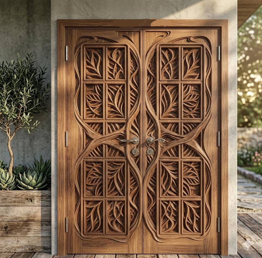 Custom 3D Wooden Double Door | Luxury Entrance Main Door | Art Nouveau ...