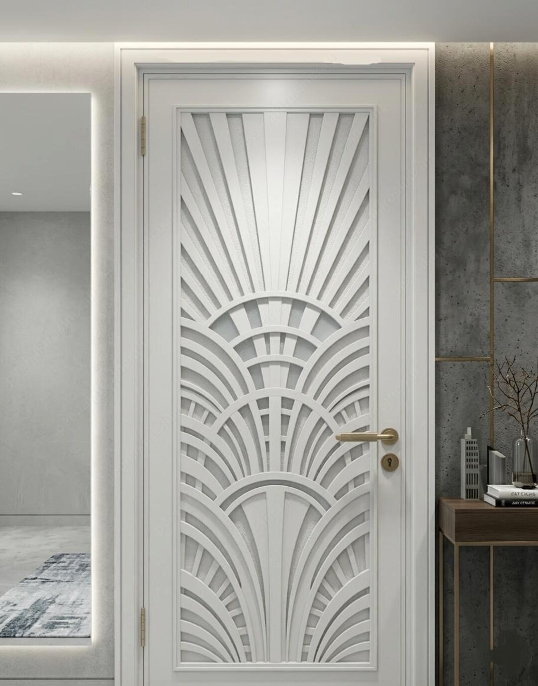 Custom HDHMR Carved Door – 3D Geometric Architectural Door – White ...