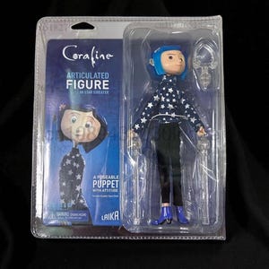 Coraline Jones Articulated Figure, Movie Doll in Raincoat Sweater, Striped Shirt Action Figure E