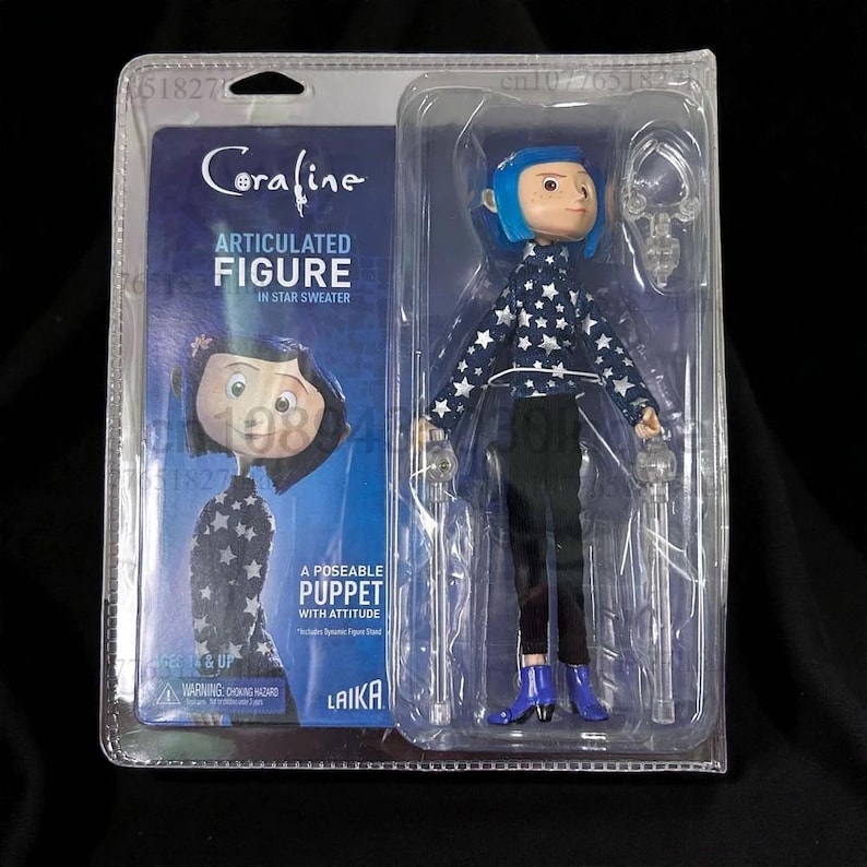Coraline Jones Articulated Figure, Movie Doll in Raincoat Sweater, Striped Shirt Action Figure E