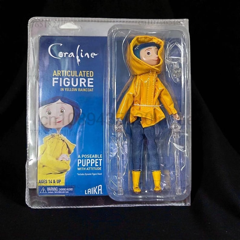 Coraline Jones Articulated Figure, Movie Doll in Raincoat Sweater, Striped Shirt Action Figure F
