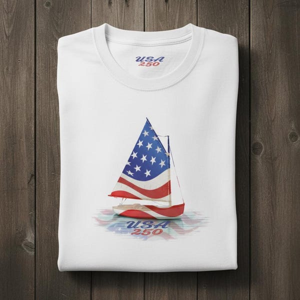 USA 250 Beetlecat Sailboat Patriotic Tee