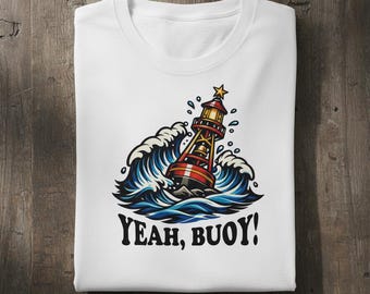 Camiseta náutica con boya y olas