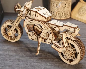 3D Wooden Motorcycle Puzzle Kit: DIY Mechanical Bike Model