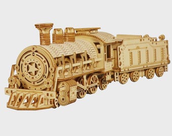 Kit de rompecabezas de tren mecánico de madera 3D: proyecto de manualidades con modelo de engranaje en movimiento
