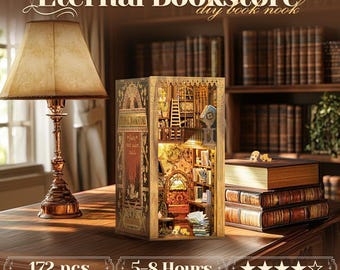 Kit de rincón de lectura DIY de Eternal Bookstore / Estantería de madera en miniatura con luz LED