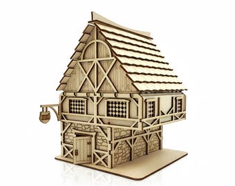 Fantasy Inn miniatuur houten modelbouwpakket | 3D lasergesneden puzzelbouwset, decor boekenhoek