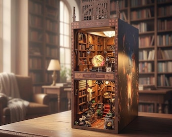 Kit de rompecabezas de sujetalibros de madera 3D / Decoración para estantes de dioramas de biblioteca en miniatura