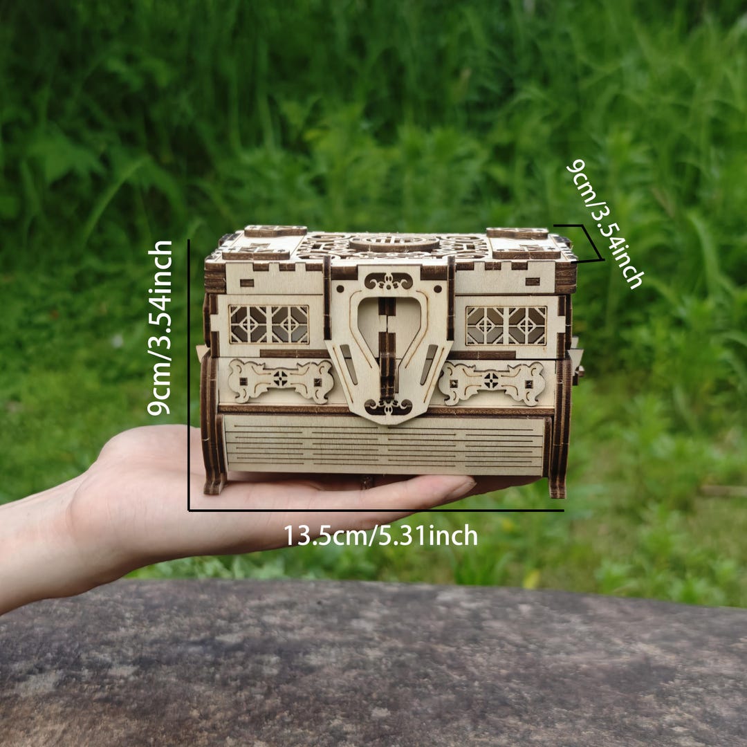 3D Wooden Treasure Box Puzzle Kit | Laser-cut Model Assembly Craft ...