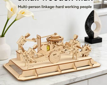 Houten Linkage Man-puzzelset | 3D bewegend modelbouwspeelgoed, STEM-bureaudecor