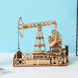 Oil Drilling Rig 3D Wooden Puzzle Kit | Mechanical Engineering Model, STEM Toy Decor