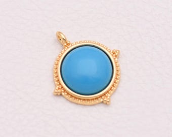 Colgante vintage azul cabujón en montura de oro laminado de 18 quilates para collar, pulsera, diseño de joyas, 21,5 x 18,5 mm