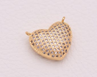 Ciondolo a forma di cuore scintillante in oro 18 carati con pavé di zirconi e design di lusso, 16,5*17 mm.