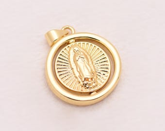 Elegant Radiant Virgin Mary Sunburst Medallion Pendant 18K Gold Filled Catholic Religious Charm Necklace For Women Faith Jewelry 23*20mm