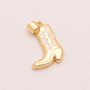 Western Boot Pendant with 18K Gold Filled Detail and Colorful Enamel Pattern for Unique Handmade Jewelry Making Accessories 21*15mm