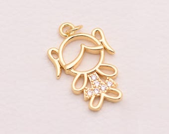 Cute 18K Gold Filled Cartoon Girl Charm Connector Pendant Jewelry Making Supplies Bracelet Necklace DIY Findings Gift 27.5*17.5mm