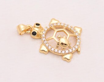 Elegant Crystal Halo Sea Turtle Connector Pendant 18K Gold Filled Ocean Inspired Jewelry For Necklace Bracelet Making Charm Wear 28*18mm