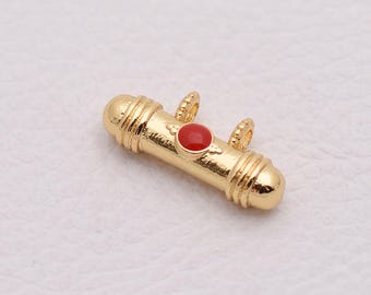 Colgante cilíndrico opulento de oro laminado de 18 quilates con detalle en tono rubí para joyería y manualidades de collares, 19 x 8,5 mm.