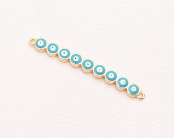Elegant 18K Gold Filled Evil Eye Bracelet Connector Bar Charm Blue Enamel Nazar Jewelry Making Supplies DIY Findings 50*5.5mm
