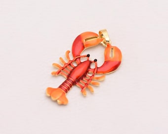 Elegant Lobster Crab Enamel Charm Pendant 18K Gold Filled Ocean Marine Jewelry For Necklace Bracelet Making Summer Beach Wear 40.5*24mm