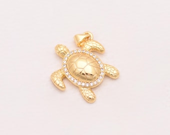 Elegant Crystal Halo Sea Turtle Pendant 18K Gold Filled Ocean Inspired Jewelry For Necklace Bracelet Making Summer Beach Wear 24*26mm