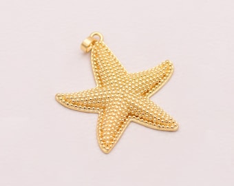Elegant Textured Starfish Pendant 18K Gold Filled Ocean Inspired Jewelry For Necklace Bracelet Summer Beach Wear Charm 45*41.5mm