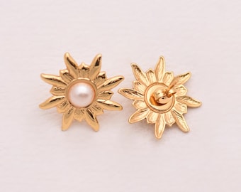 Elegant 18K Gold Filled Sunflower Pearl Stud Earrings Floral Daisy Earrings Vintage Style Women Gift Jewelry  23.5*23.5mm