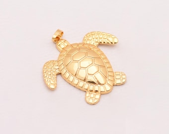 Sea Turtle Pendant Charm 18K Gold Filled Ocean Inspired Jewelry For Necklace Bracelet Making Summer Beach Wear 41*41mm