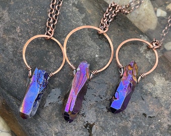 Titanium Quartz and Copper Arc Necklace - Wire  Wrapped Copper Necklace