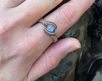 Wire Wrapped Moonstone Ring in Copper - MADE TO ORDER - Choose your size Moonstone Ring