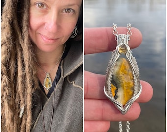 Bumblebee Jasper and Citrine Pendant in Sterling Silver - Wire Wrapped Jewelry - November Birthstone Jewelry