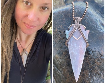 Arrowhead Jewelry  - Wire Wrapped Jasper Arrowhead Pendant in Copper - Large Arrowhead Pendant